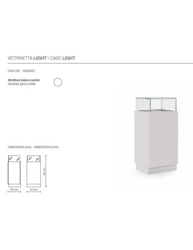 Vismara LIGHT - Vetrinetta espositiva per Reception - bianco lucido con LED  - Arredamento Centri Estetici